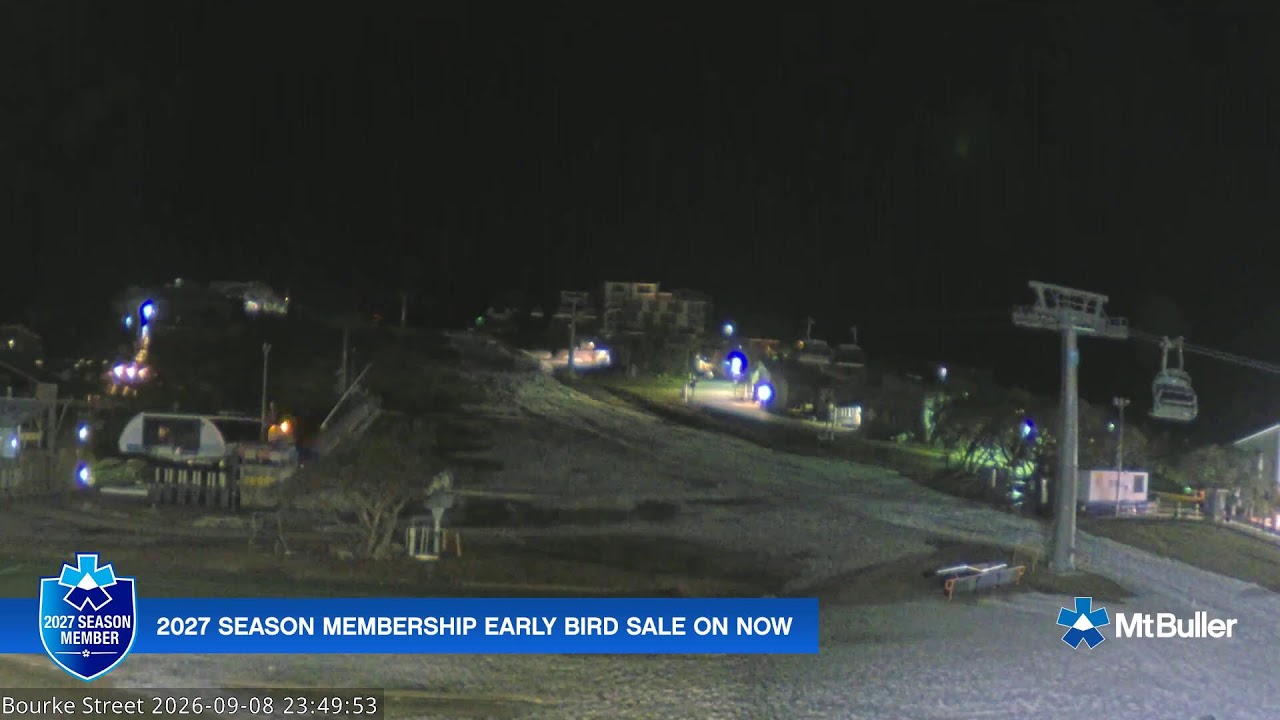 Mt Buller Bourke Street Live snow cam captured at 8 September 2026 at 11:54 pm AEST