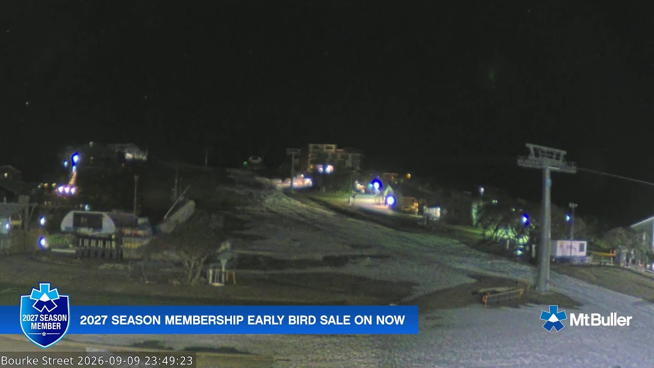 Mt Buller Bourke Street Live snow cam captured at 9 September 2026 at 11:54 pm AEST