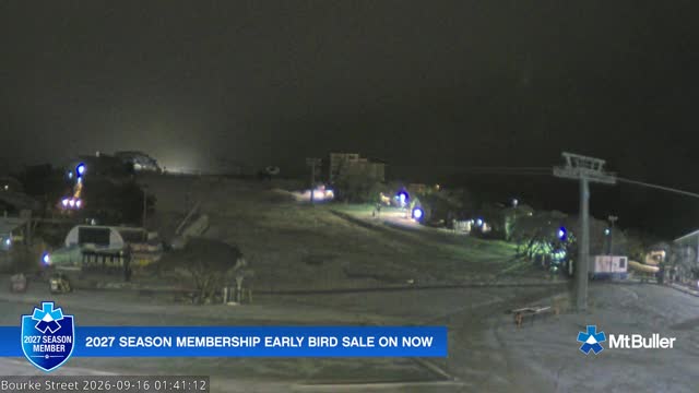Mt Buller Bourke Street Live snow cam captured at 16 September 2026 at 1:41 am AEST