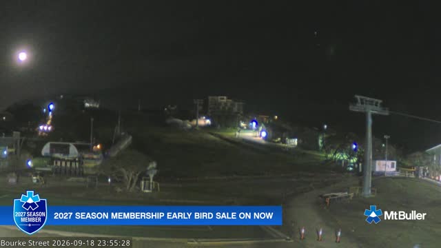 Mt Buller Bourke Street Live snow cam captured at 18 September 2026 at 11:55 pm AEST