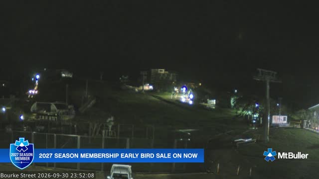 Mt Buller Bourke Street Live snow cam captured at 30 September 2026 at 11:52 pm AEST