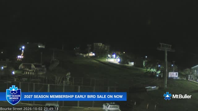 Mt Buller Bourke Street Live snow cam captured at 2 October 2026 at 11:49 pm AEST