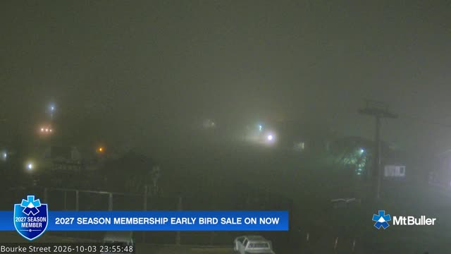 Mt Buller Bourke Street Live snow cam captured at 3 October 2026 at 11:56 pm AEST