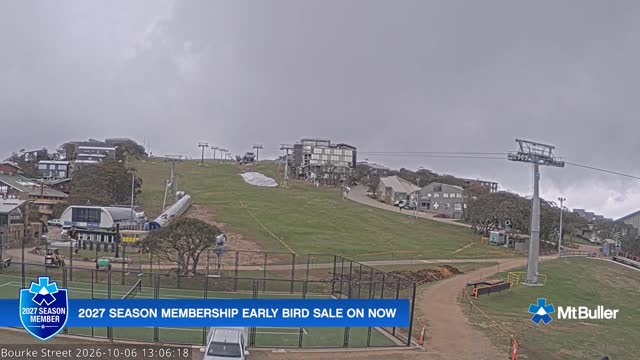 Mt Buller Bourke Street Live snow cam captured at 6 October 2026 at 1:06 pm AEDT