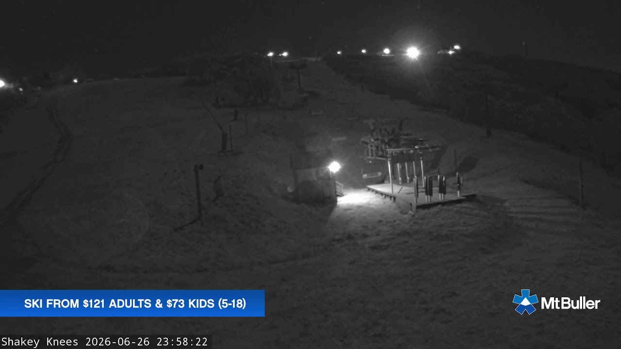 Mt Buller Shakey Knees Live snow cam captured at 26 June 2026 at 11:58 pm AEST