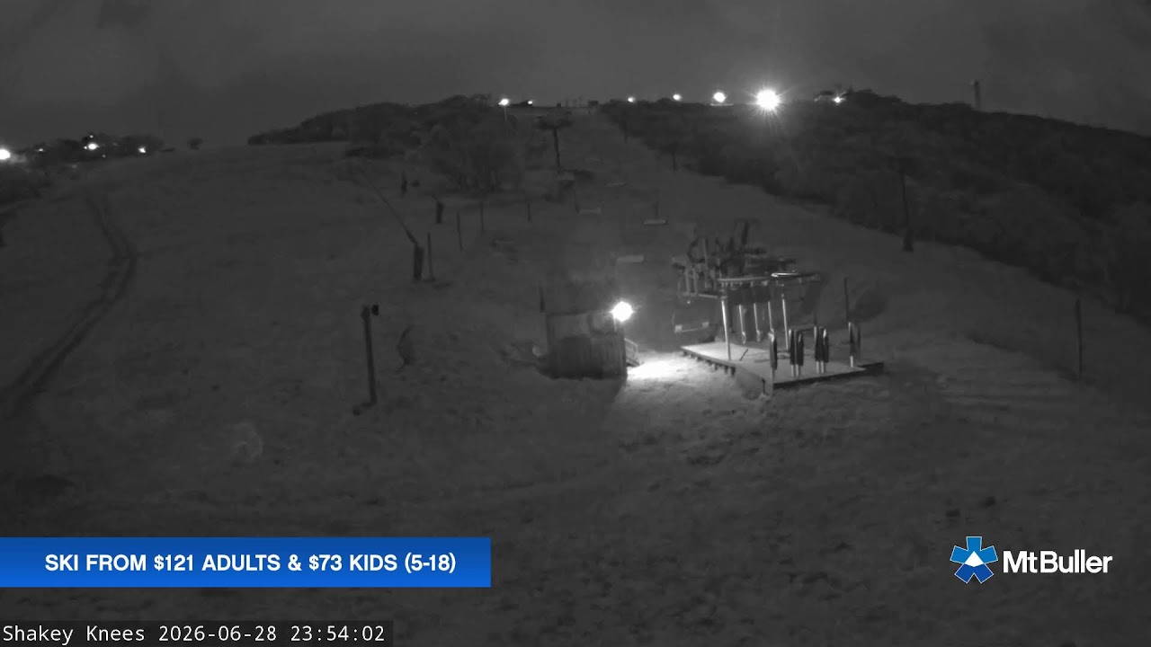 Mt Buller Shakey Knees Live snow cam captured at 28 June 2026 at 11:55 pm AEST