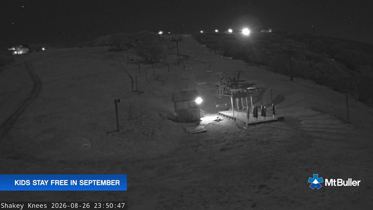Mt Buller Shakey Knees Live snow cam captured at 26 August 2026 at 11:55 pm AEST