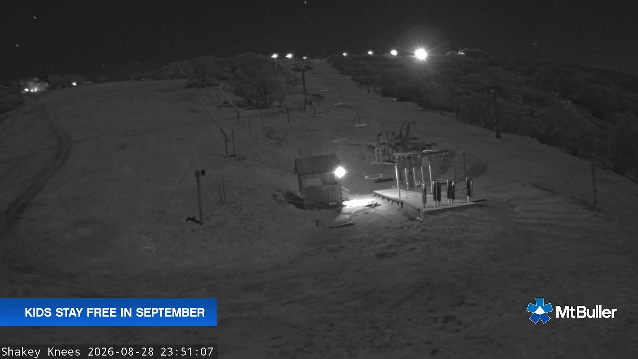 Mt Buller Shakey Knees Live snow cam captured at 28 August 2026 at 11:55 pm AEST