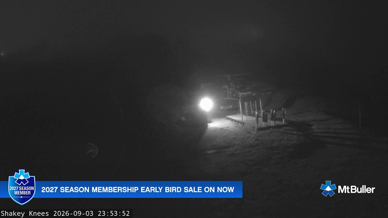 Mt Buller Shakey Knees Live snow cam captured at 3 September 2026 at 11:55 pm AEST