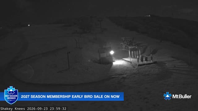 Mt Buller Shakey Knees Live snow cam captured at 23 September 2026 at 11:59 pm AEST