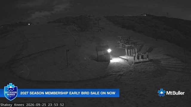 Mt Buller Shakey Knees Live snow cam captured at 25 September 2026 at 11:54 pm AEST