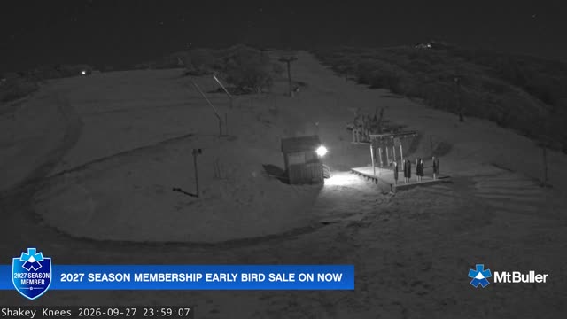 Mt Buller Shakey Knees Live snow cam captured at 27 September 2026 at 11:59 pm AEST