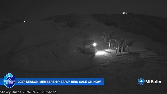Mt Buller Shakey Knees Live snow cam captured at 29 September 2026 at 11:56 pm AEST