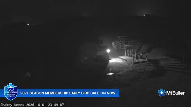 Mt Buller Shakey Knees Live snow cam captured at 1 October 2026 at 11:49 pm AEST