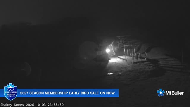 Mt Buller Shakey Knees Live snow cam captured at 3 October 2026 at 11:56 pm AEST