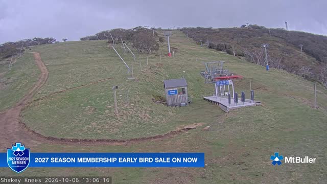 Mt Buller Shakey Knees Live snow cam captured at 6 October 2026 at 1:06 pm AEDT
