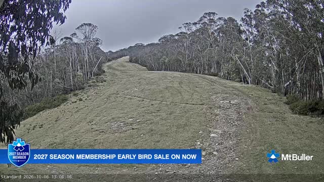 Mt Buller Standard Run Live snow cam captured at 6 October 2026 at 1:06 pm AEDT