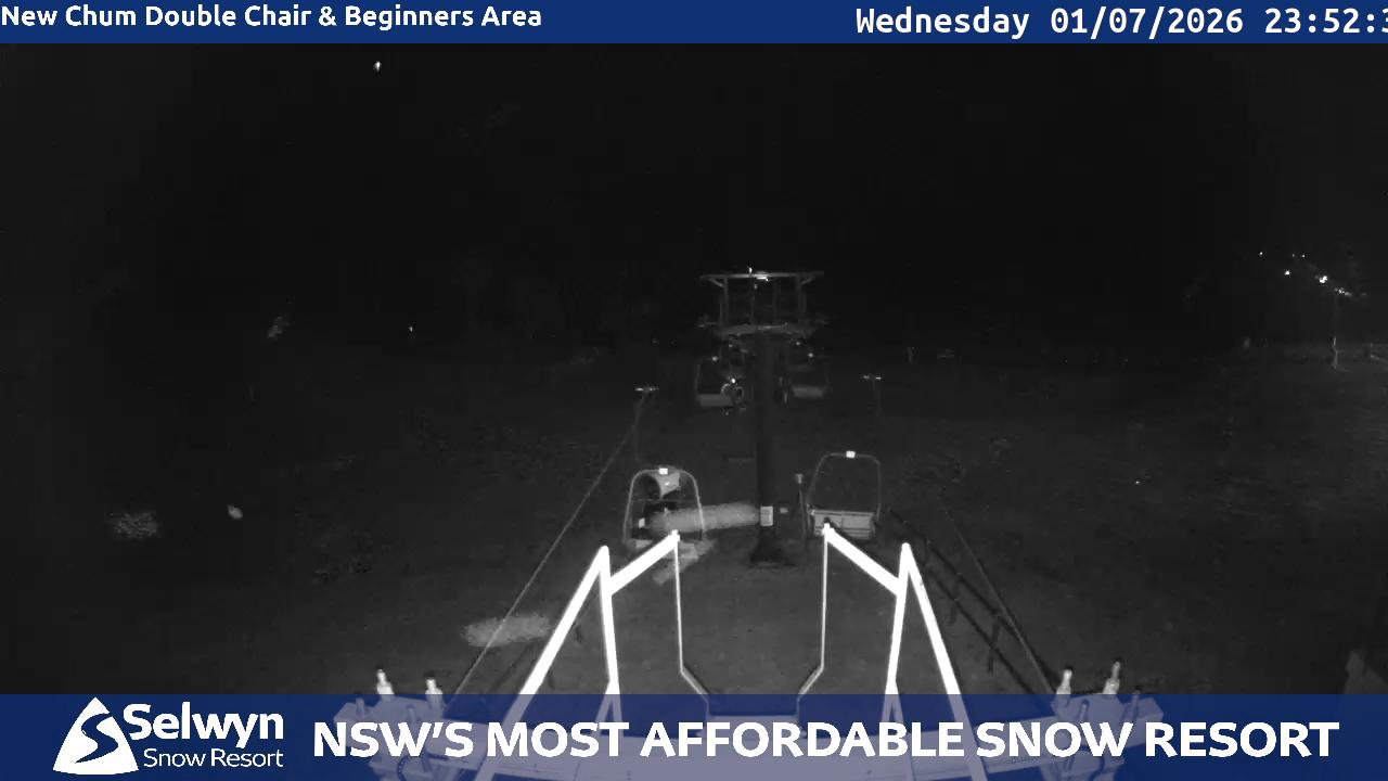 Selwyn Snow Resort Selwyn Live Stream snow cam captured at 1 July 2026 at 11:52 pm AEST
