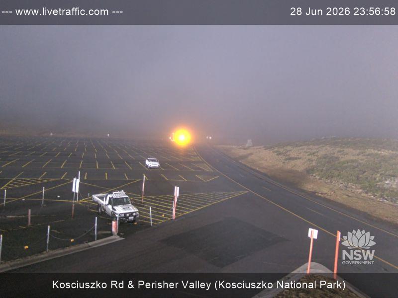 Perisher Perisher Valley Car Park Road snow cam captured at 28 June 2026 at 11:57 pm AEST