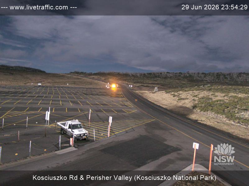 Perisher Perisher Valley Car Park Road snow cam captured at 29 June 2026 at 11:54 pm AEST