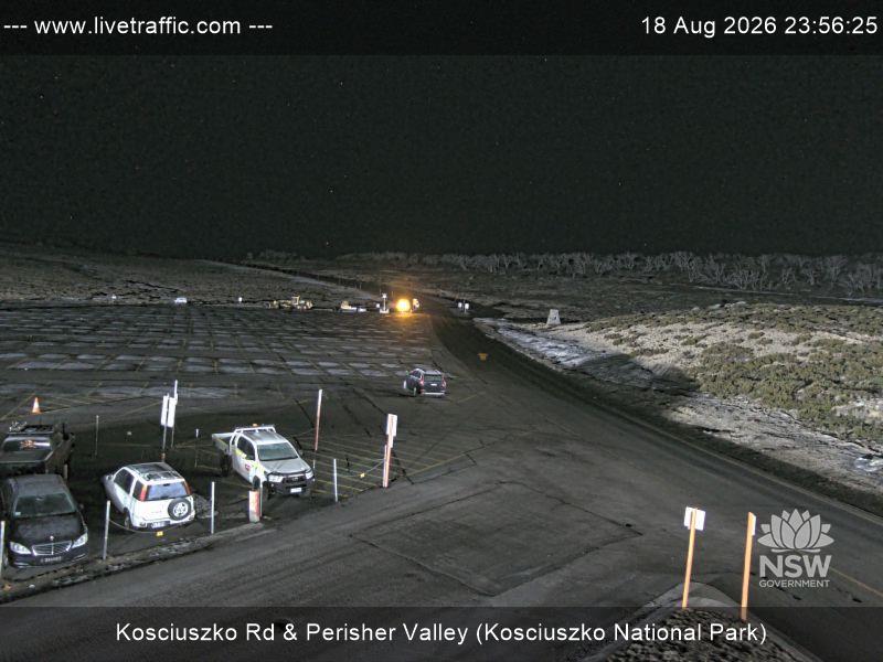 Perisher Perisher Valley Car Park Road snow cam captured at 18 August 2026 at 11:56 pm AEST