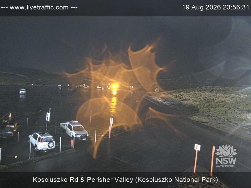 Perisher Perisher Valley Car Park Road snow cam captured at 19 August 2026 at 11:56 pm AEST