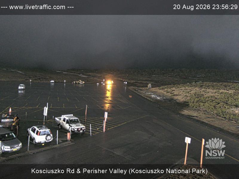 Perisher Perisher Valley Car Park Road snow cam captured at 20 August 2026 at 11:56 pm AEST