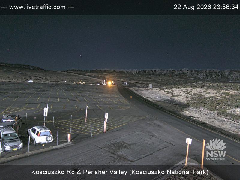 Perisher Perisher Valley Car Park Road snow cam captured at 22 August 2026 at 11:56 pm AEST