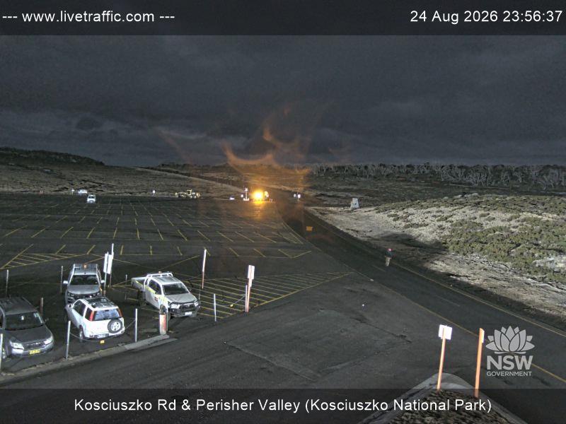 Perisher Perisher Valley Car Park Road snow cam captured at 24 August 2026 at 11:56 pm AEST
