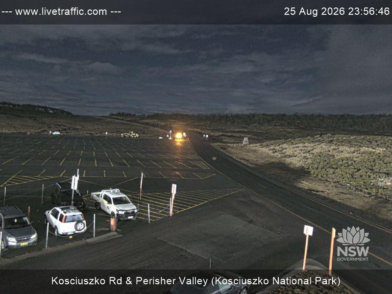 Perisher Perisher Valley Car Park Road snow cam captured at 25 August 2026 at 11:56 pm AEST