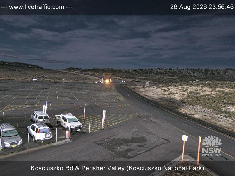 Perisher Perisher Valley Car Park Road snow cam captured at 26 August 2026 at 11:56 pm AEST