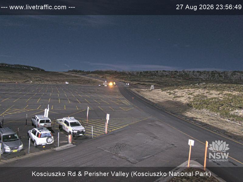 Perisher Perisher Valley Car Park Road snow cam captured at 27 August 2026 at 11:56 pm AEST