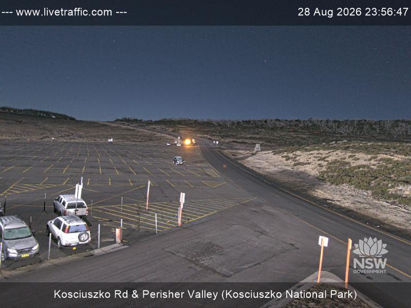 Perisher Perisher Valley Car Park Road snow cam captured at 28 August 2026 at 11:56 pm AEST