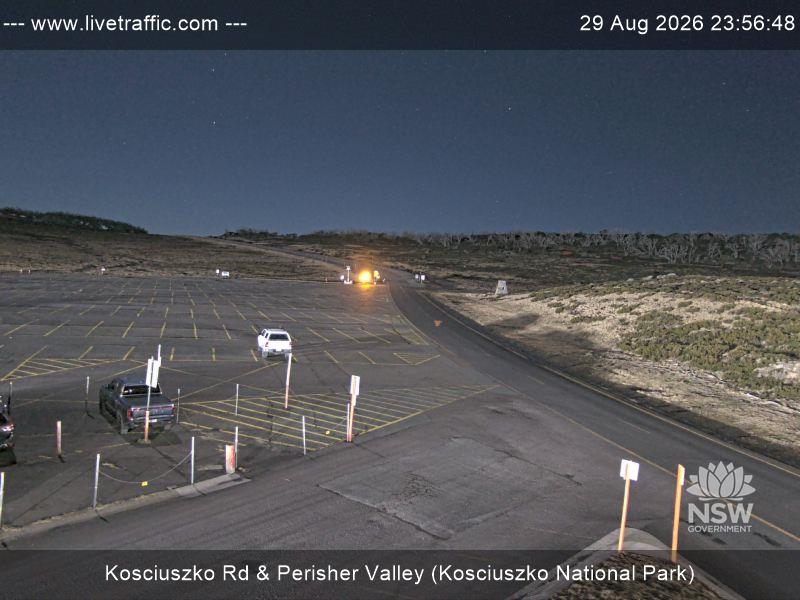 Perisher Perisher Valley Car Park Road snow cam captured at 29 August 2026 at 11:56 pm AEST