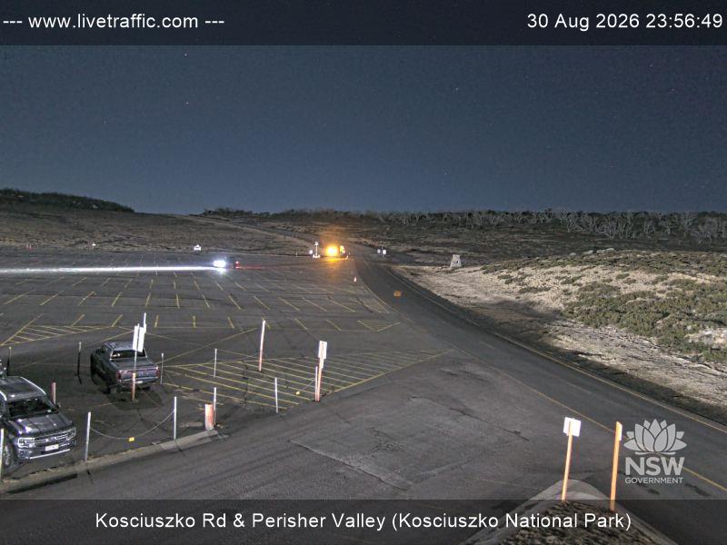 Perisher Perisher Valley Car Park Road snow cam captured at 30 August 2026 at 11:56 pm AEST