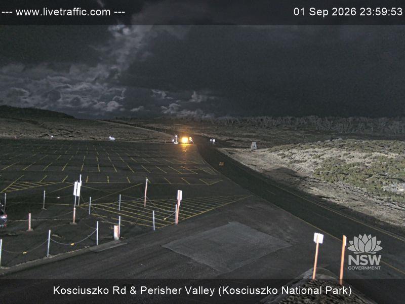Perisher Perisher Valley Car Park Road snow cam captured at 1 September 2026 at 11:59 pm AEST