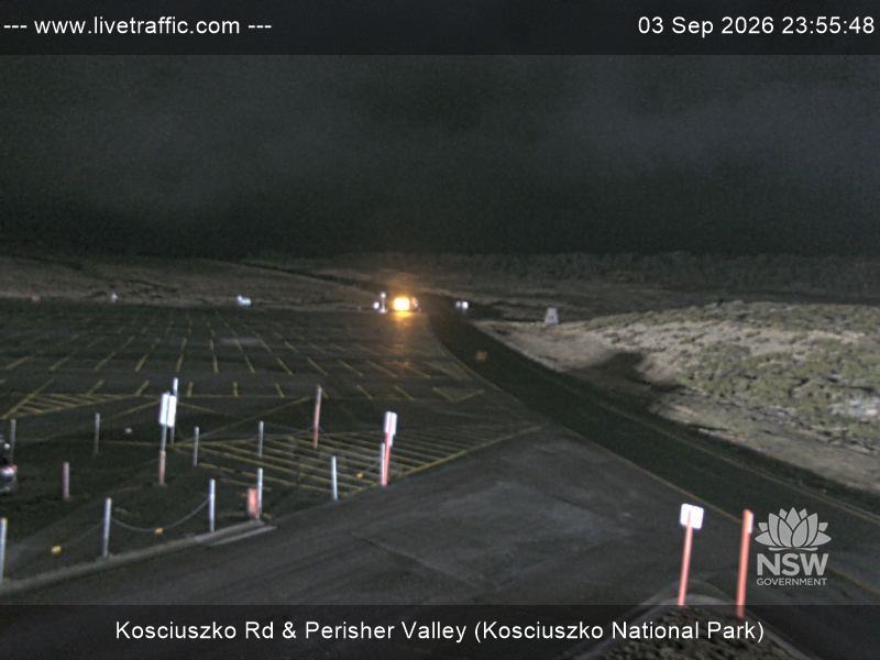 Perisher Perisher Valley Car Park Road snow cam captured at 3 September 2026 at 11:55 pm AEST