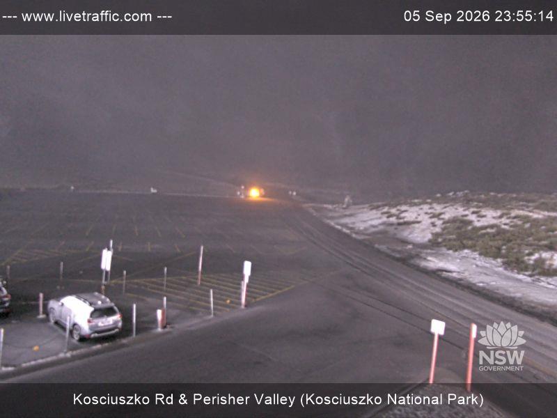 Perisher Perisher Valley Car Park Road snow cam captured at 5 September 2026 at 11:55 pm AEST