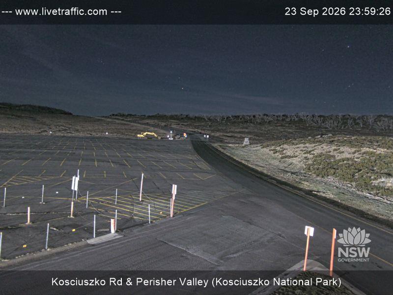 Perisher Perisher Valley Car Park Road snow cam captured at 23 September 2026 at 11:59 pm AEST