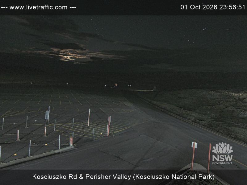 Perisher Perisher Valley Car Park Road snow cam captured at 1 October 2026 at 11:57 pm AEST