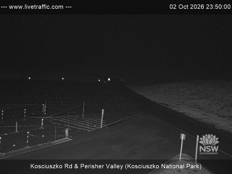 Perisher Perisher Valley Car Park Road snow cam captured at 2 October 2026 at 11:50 pm AEST