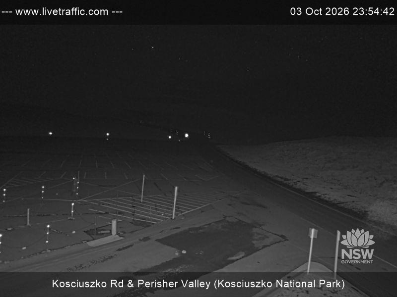 Perisher Perisher Valley Car Park Road snow cam captured at 3 October 2026 at 11:54 pm AEST