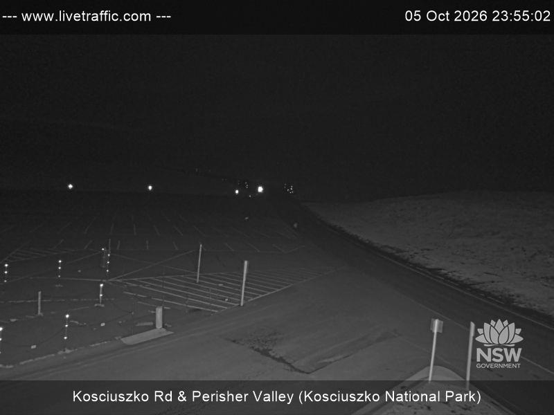 Perisher Perisher Valley Car Park Road snow cam captured at 5 October 2026 at 11:55 pm AEDT