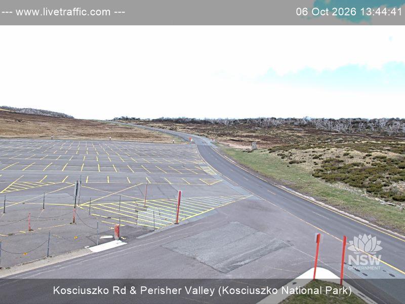 Perisher Perisher Valley Car Park Road snow cam captured at 6 October 2026 at 1:44 pm AEDT