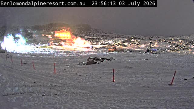 Ben Lomond Toboggan Area / Village Poma snow cam captured at 3 July 2026 at 11:56 pm AEST