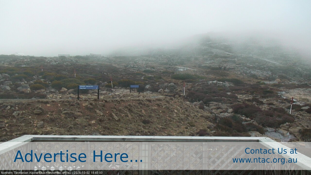 Ben Lomond NTAC Top Slopes snow cam captured at 2 October 2026 at 4:54 pm AEST