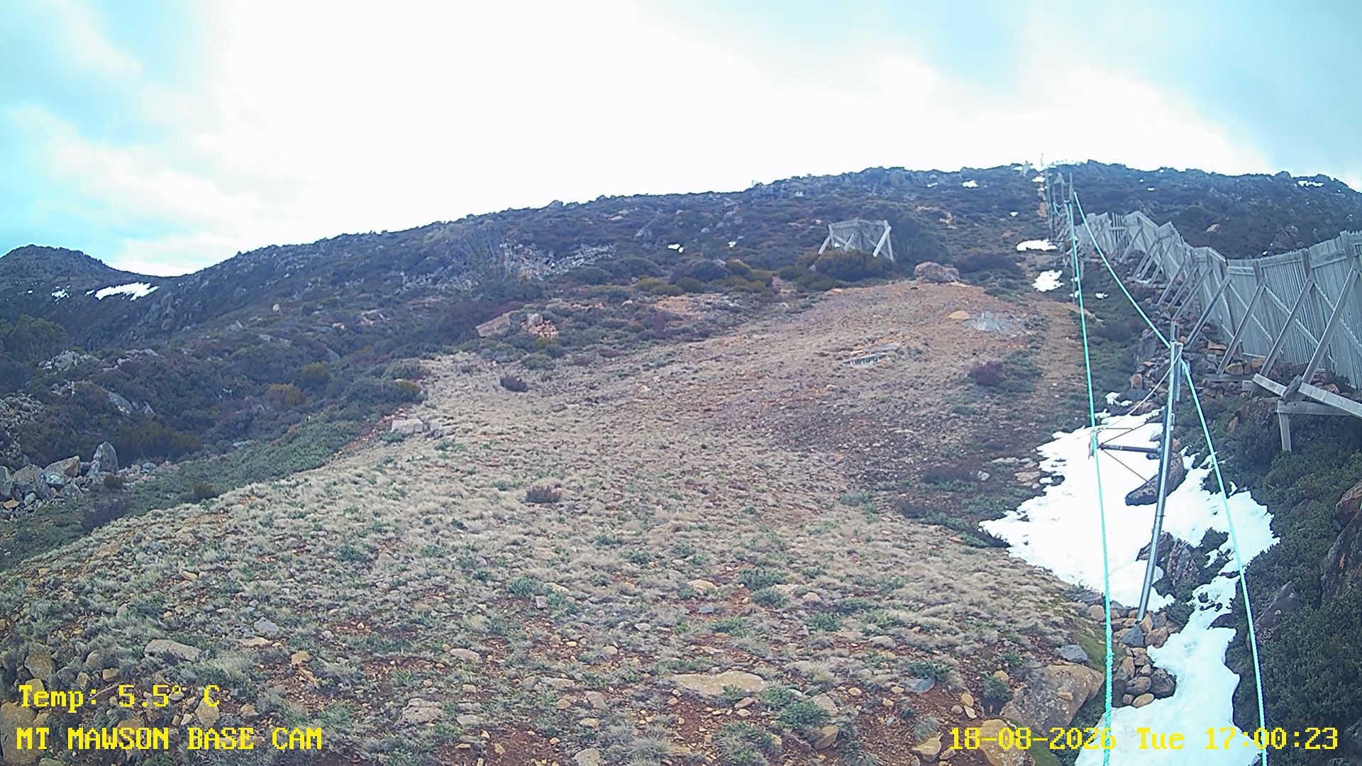 Mt Mawson Base Cam #1 snow cam captured at 18 August 2026 at 5:12 pm AEST