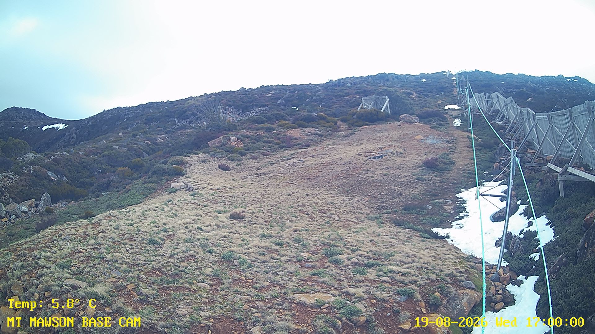 Mt Mawson Base Cam #1 snow cam captured at 19 August 2026 at 5:12 pm AEST