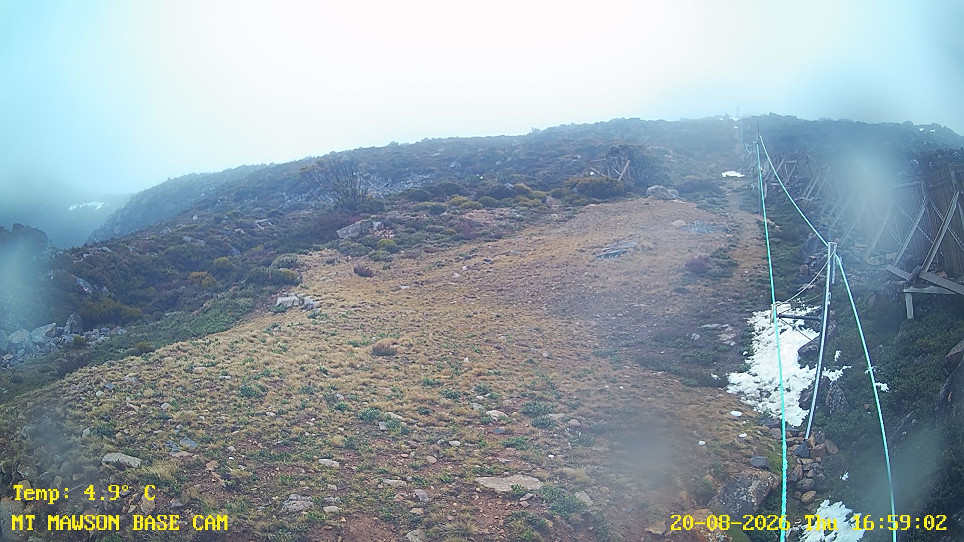 Mt Mawson Base Cam #1 snow cam captured at 20 August 2026 at 5:12 pm AEST