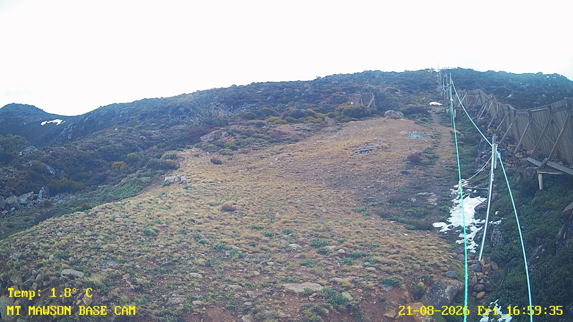 Mt Mawson Base Cam #1 snow cam captured at 21 August 2026 at 5:12 pm AEST